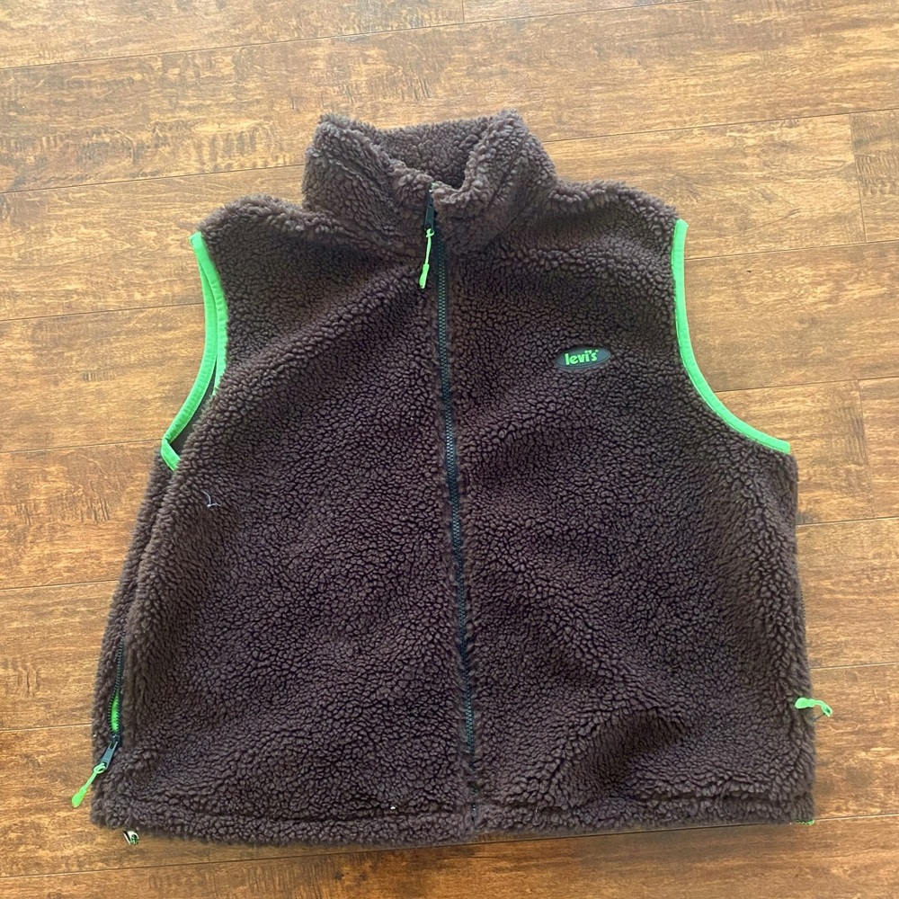 brown levi’s super fluff sleeveless sherpa vest ☆ size: XL - Picture 1 of 3